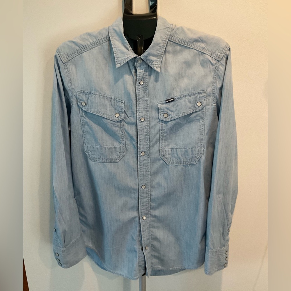 G-Star Raw Slim Fit Light Blue Denim Shirt size Large
